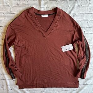 Bailey 44 Womens V-neck Sweatshirt Large Made In USA NEW NWT Boho Beaded Arms